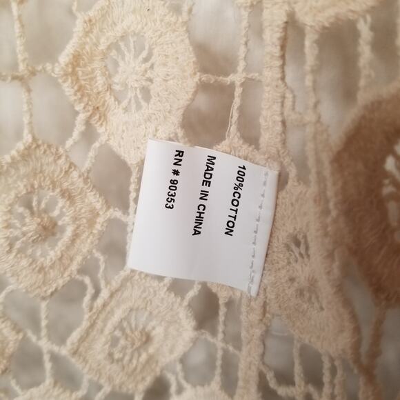 Rebellion again Crochet Fringed Lace Cardigan Duster Large Ivory Boho Festival - Picture 4 of 8